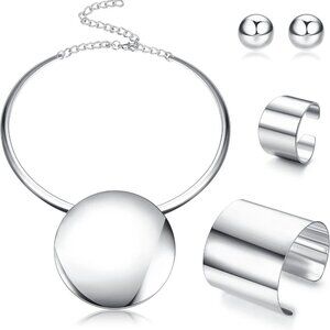 Statement Chunky Jewelry Set Choker Earrings Bracelet Ring Gold Silver Plated Ro